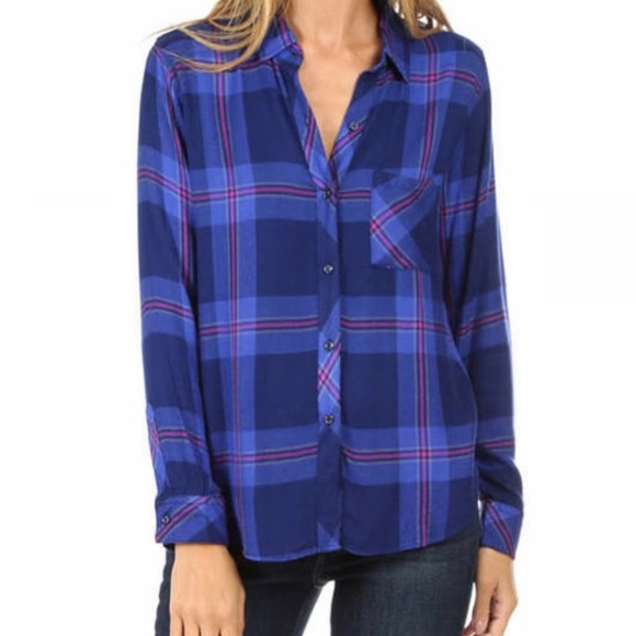 Rails Tops - Rails Hunter Plaid Button-Down Check Shirt Blue Pink Ultraviolet Casual Cozy
